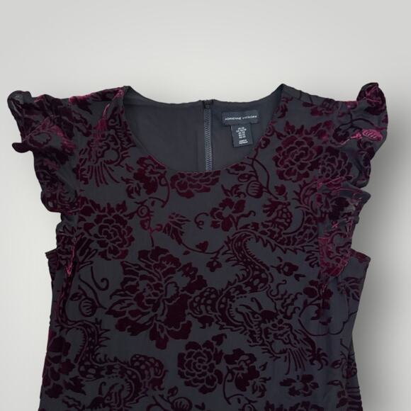 Adrienne Vittadini Burgundy Dress Flutter Sleeves XS - Picture 3 of 5